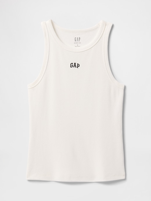 modernes neckholder-top mit rippenmuster und logo