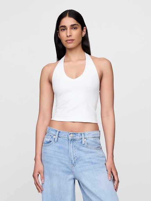 enggestricktes neckholder-crop-top