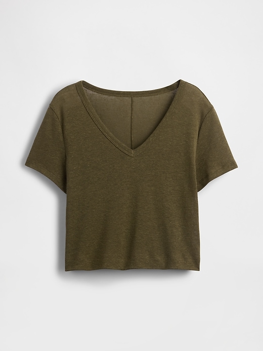 crop-t-shirt aus leinenmischgewebe mit v-ausschnitt