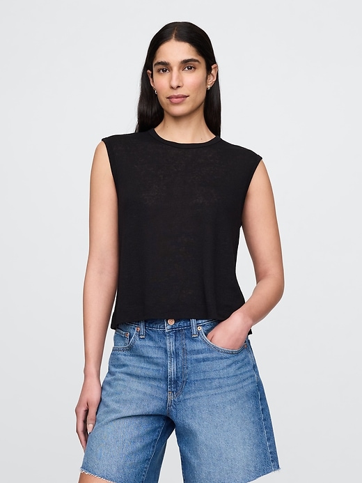 tanktop aus leinenmischgewebe mit rundhalsausschnitt