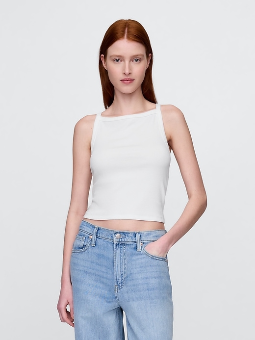 modernes bauchfreies tanktop mit schürzenkragen