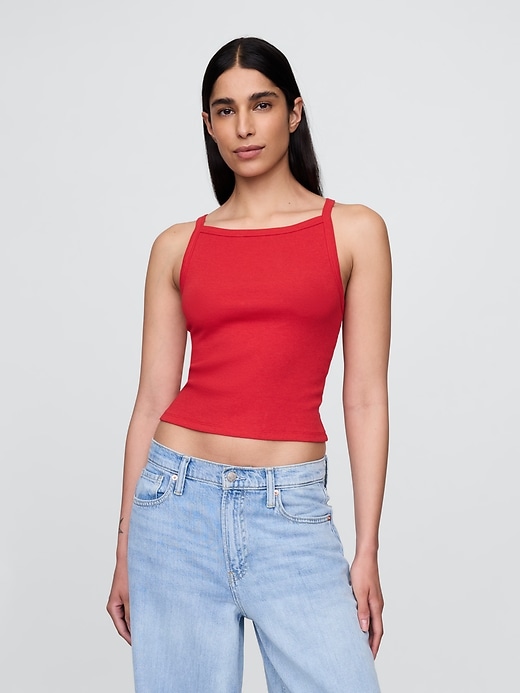 modernes bauchfreies tanktop mit schürzenkragen