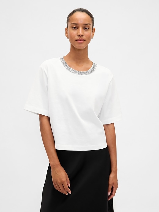 schweres bauchfreies t-shirt mit rundhalsausschnitt