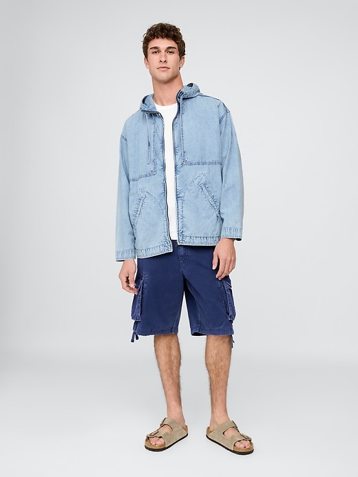 oversized anorak-jacke aus denim-ripstop mit reißverschluss