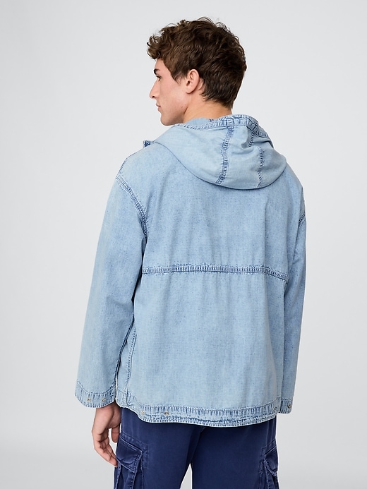 oversized anorak-jacke aus denim-ripstop mit reißverschluss