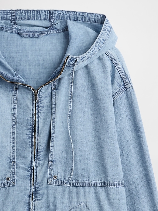 oversized anorak-jacke aus denim-ripstop mit reißverschluss