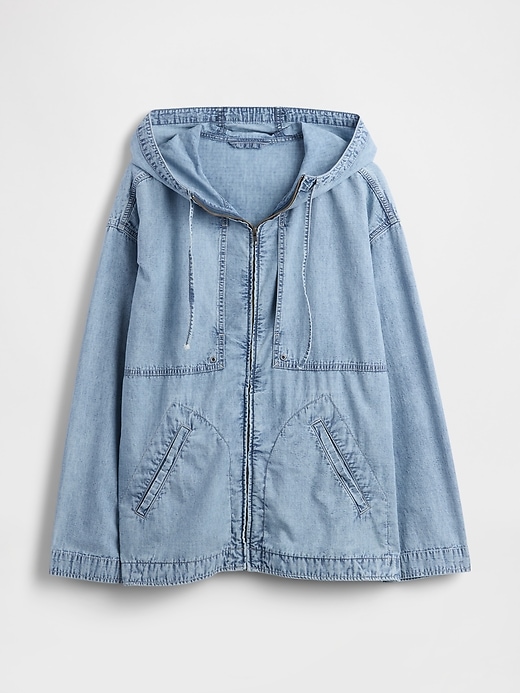 oversized anorak-jacke aus denim-ripstop mit reißverschluss
