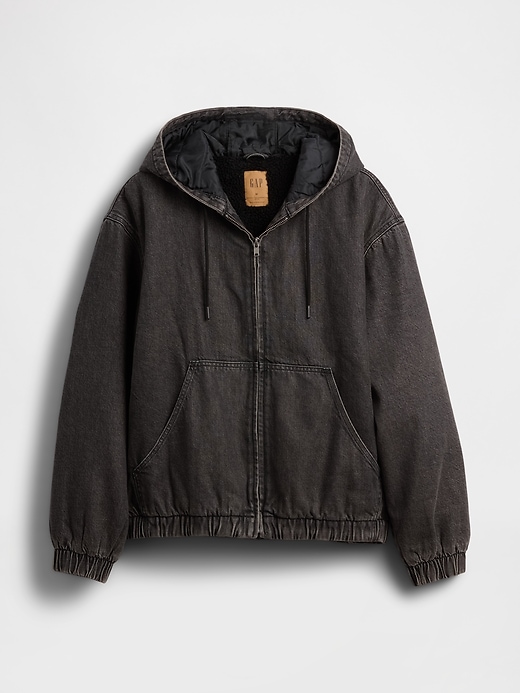ultraweicher denim-kapuzenpullover mit sherpa-futter und reißverschluss