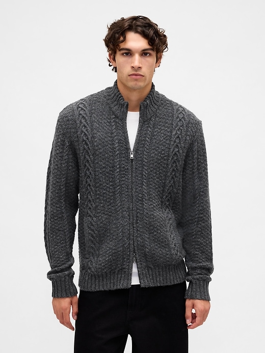strickjacke mit zopfmuster und reißverschluss aus wollmischung
