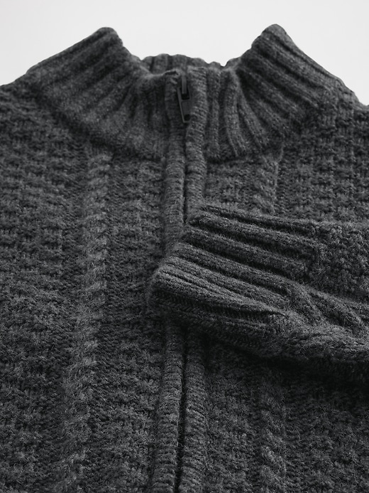 strickjacke mit zopfmuster und reißverschluss aus wollmischung