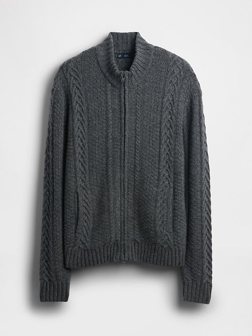 strickjacke mit zopfmuster und reißverschluss aus wollmischung