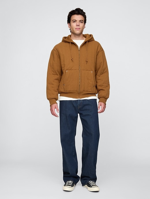 gesteppter kapuzenpullover mit waffelfutter und reißverschluss