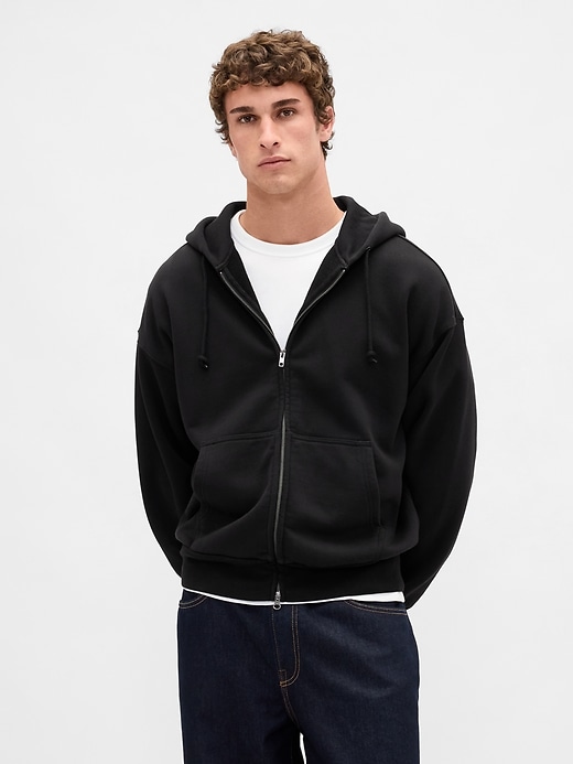 extra schwerer french-terry-kapuzenpullover mit reißverschluss
