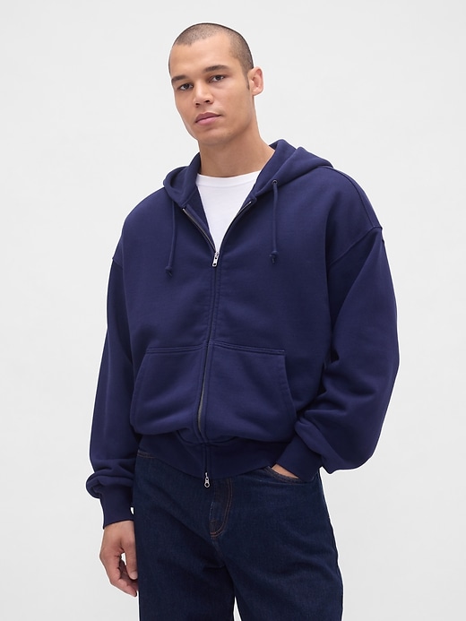 extra schwerer french-terry-kapuzenpullover mit reißverschluss