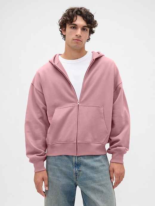 schwerer oversize-kapuzenpullover mit reißverschluss