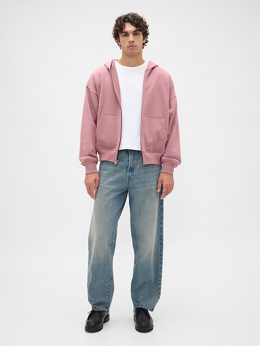 schwerer oversize-kapuzenpullover mit reißverschluss