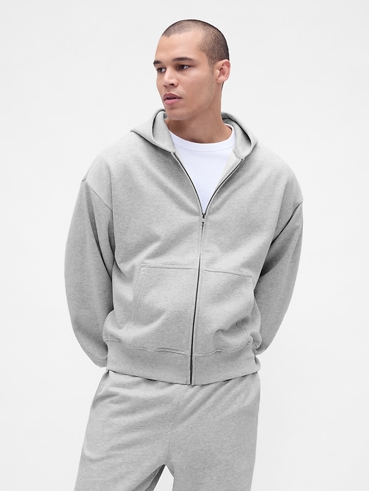 schwerer oversize-kapuzenpullover mit reißverschluss