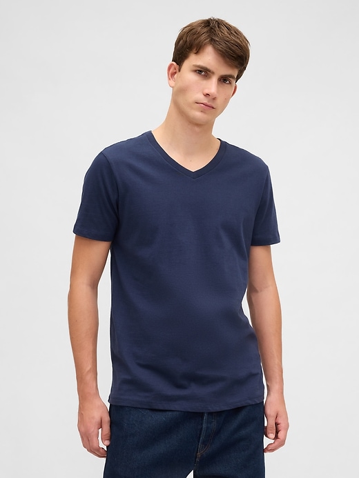 baumwolljersey-t-shirt mit v-ausschnitt