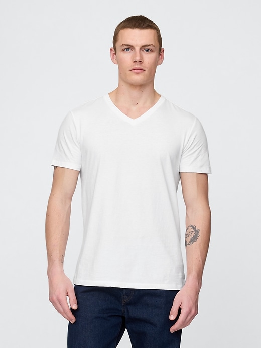 baumwolljersey-t-shirt mit v-ausschnitt