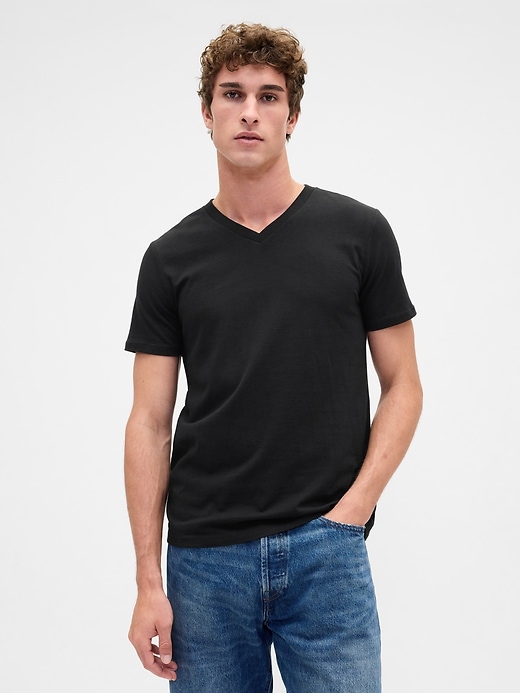 baumwolljersey-t-shirt mit v-ausschnitt