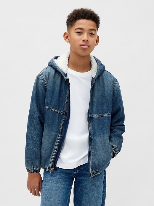 kinder-denim-hoodie mit sherpa-futter