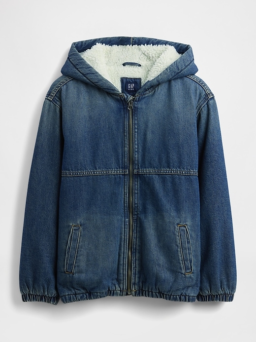kinder-denim-hoodie mit sherpa-futter