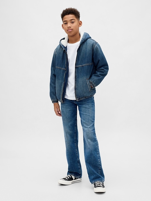 kinder-denim-hoodie mit sherpa-futter