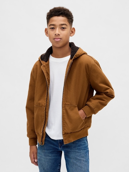 kinder-canvas-denim-hoodie mit sherpa-futter