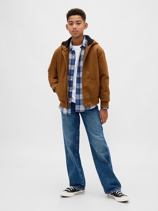 kinder-canvas-denim-hoodie mit sherpa-futter