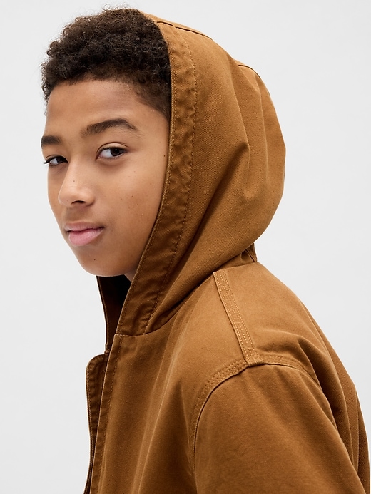 kinder-canvas-denim-hoodie mit sherpa-futter