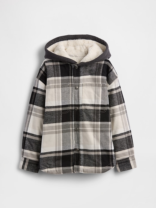 flanellhemdjacke mit kapuze und sherpa-futter für kinder