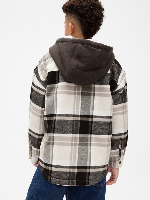 flanellhemdjacke mit kapuze und sherpa-futter für kinder