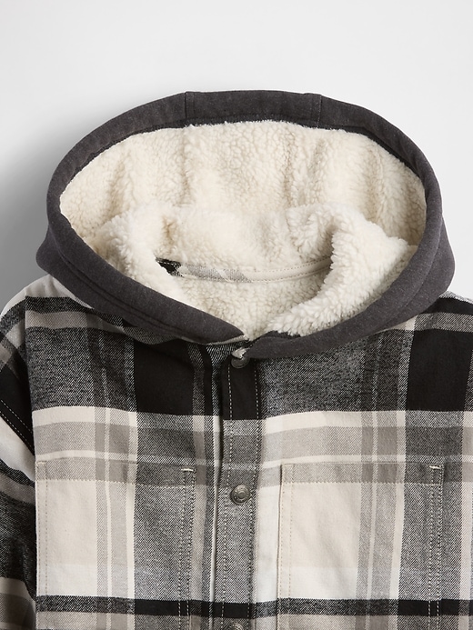 flanellhemdjacke mit kapuze und sherpa-futter für kinder