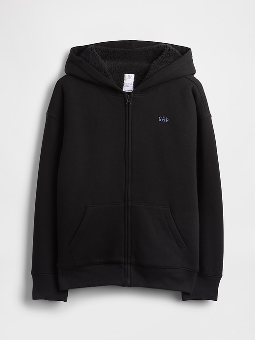lässiger kinder-kapuzenpullover mit sherpa-futter reißverschluss und logo