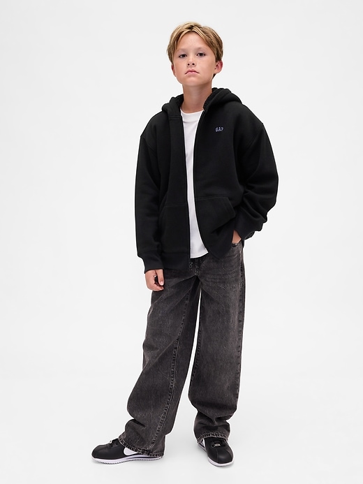 lässiger kinder-kapuzenpullover mit sherpa-futter reißverschluss und logo