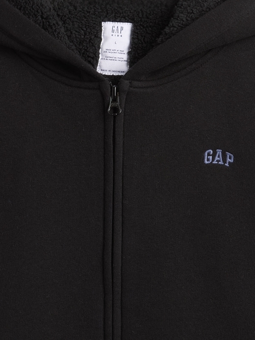 lässiger kinder-kapuzenpullover mit sherpa-futter reißverschluss und logo