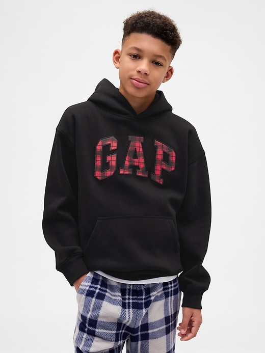vintagesoft relaxed plaid logo hoodie für kinder