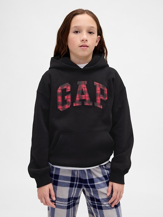 vintagesoft relaxed plaid logo hoodie für kinder