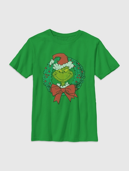 kinder-t-shirt mit grinch-kranz-motiv