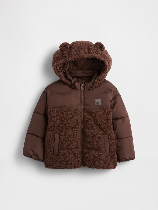 baby- und kleinkind-steppjacke aus recyceltem sherpa-fleece mit bärenmotiv