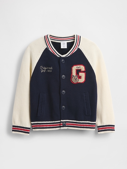 baby- und kleinkind-sweaterjacke mit college-logo