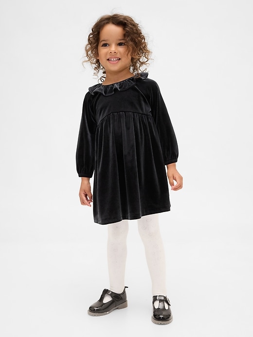 baby- und kleinkinderkleid aus velours mit rüschenkragen