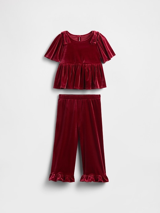 baby- und kleinkind-outfit-set aus velours mit rüschen