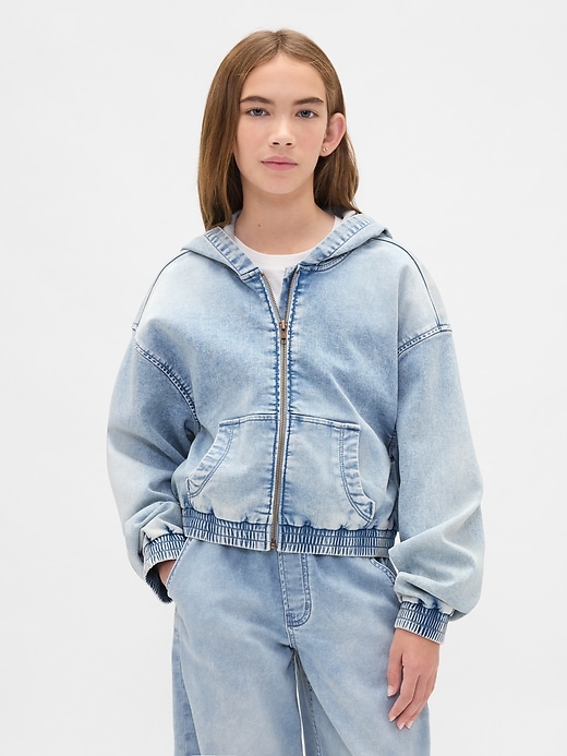 kinder-strickjacke aus denim mit reißverschluss