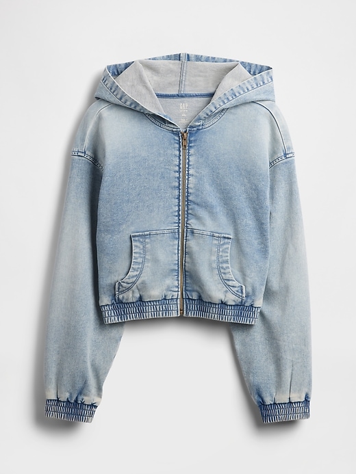 kinder-strickjacke aus denim mit reißverschluss