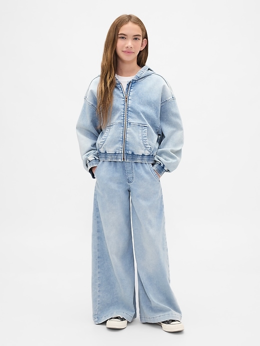 kinder-strickjacke aus denim mit reißverschluss