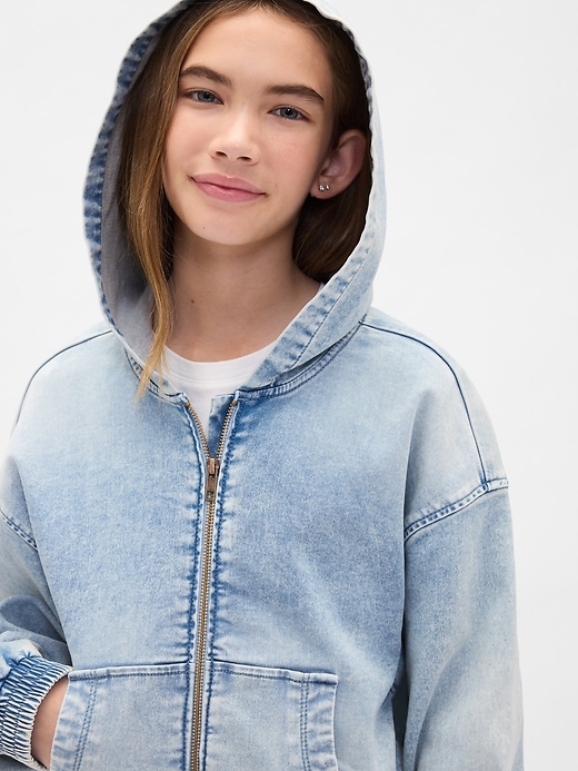 kinder-strickjacke aus denim mit reißverschluss