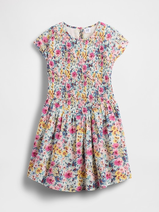 kinderkleid mit smok-einsatz und blumenmuster