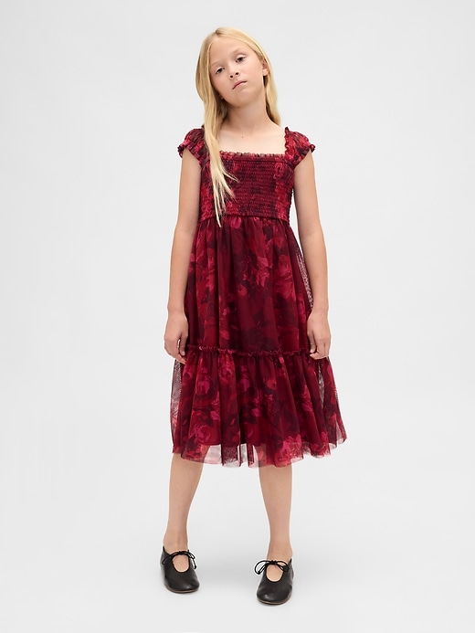 tüll-midikleid für kinder mit kurzen Ärmeln