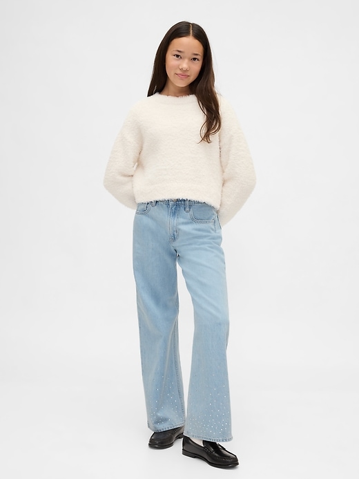 kinder-jeans mit niedrigem bund strasssteinen und weitem bein